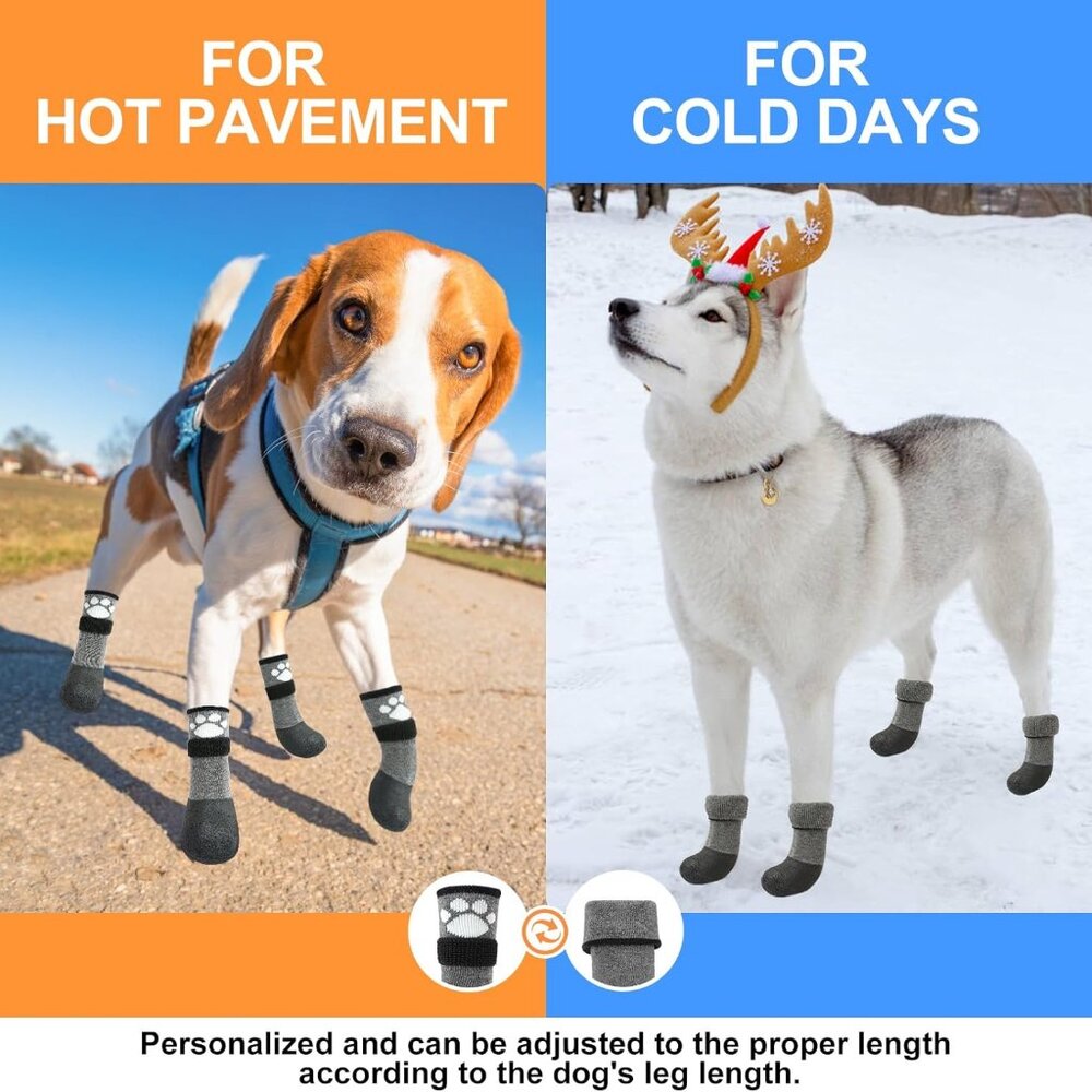 BEAUTYZOO Anti-Slip Dog Socks Shoes Hot/Cold/Wet Ground Paw Protectors 4pk sz XL
